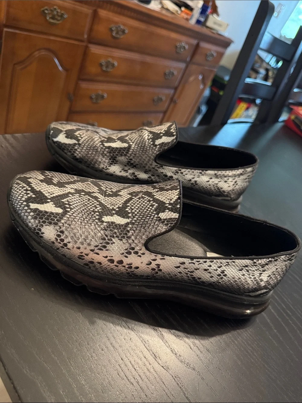 Steve Madden Men's Slip-On Snake Print Loafers - Black & White